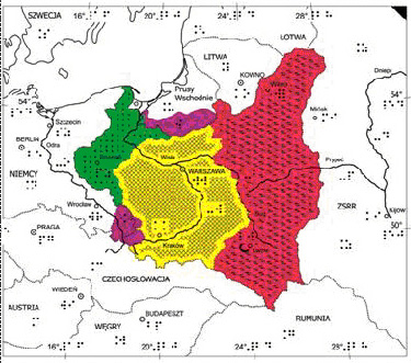 mapa z Atlasu historycznego dla niewidomych arkusz 8.